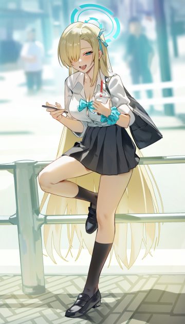 senba (592683801) blue archive ichinose asuna cleavage halo open shirt seifuku