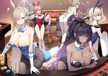 animal ears ass asuma toki black hair blonde hair blue archive blue eyes bow braids breast hold breasts brown eyes brown hair bunny ears bunnygirl cameltoe cleavage dark skin ddangbi elbow gloves flat chest gloves group halo headband ichinose asuna kakudate karin leotard long hair mikamo neru murokasa akane pantyhose pink eyes pink hair ponytail short hair tail thighhighs wink wristwear yellow eyes