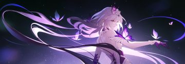 butterfly castorice (honkai: star rail) choker dress gloves headdress honkai (series) honkai: star rail long hair pointed ears purple purple eyes purple hair taiqinglanlanlan