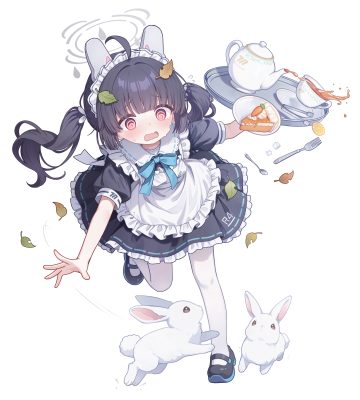 kohaku rinne blue archive kasumizawa miyu animal ears bunny ears cosplay halo maid pantyhose waitress