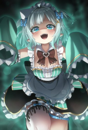 ghostenjoyerguy7007 indie virtual youtuber mint fantome garter maid pointy ears stockings thighhighs