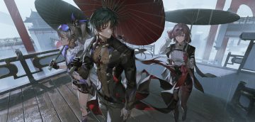3d alov bandage black hair blade (honkai: star rail) boots building candy choker garter gloves goggles gray eyes gray hair honkai (series) honkai: star rail kafka (honkai: star rail) long hair male pantyhose ponytail purple eyes purple hair rain red eyes shirt shorts silver wolf (honkai: star rail) umbrella water