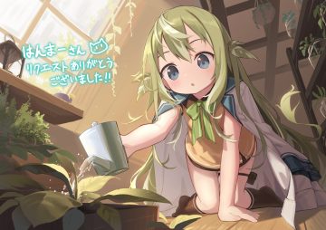 blue eyes blush cape cloneko (zelmeledf2) garter green hair kneehighs leaves loli long hair original school uniform water