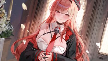 blush breasts choker dolechan flowers goddess of victory: nikke hat long hair petals rapi (nikke) red eyes red hair tie