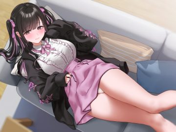 black eyes black hair blush couch jfjf long hair original panties skirt lift underwear