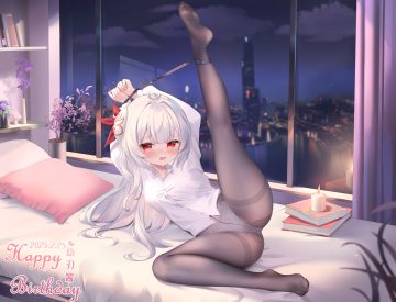 bed blush bondage book building city clouds fang flowers loli long hair night original panties pantyhose red eyes see through shirt sky spread legs underwear water white hair yuki (ice sugar)