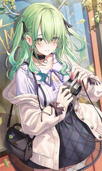 aoi 13 hololive hololive english ceres fauna cleavage horns see through sweater