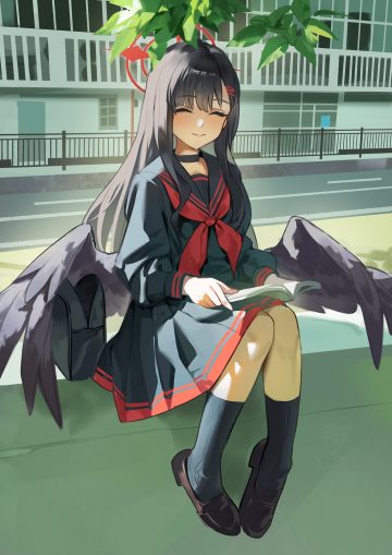 senba (592683801) blue archive nakamasa ichika angel seifuku skirt lift wings