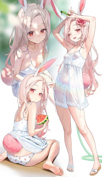 bodiedwile ryu aram animal ears ass bunny ears dress loli no bra pantsu see through skirt lift summer dress tail wet wet clothes