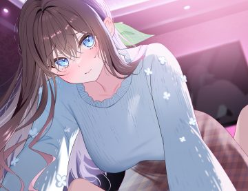 aqua eyes blush brown hair close cropped long hair original piyopoyo