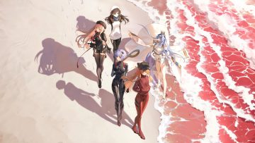 animal ears ayanami rei beach blonde hair blue eyes blue hair bodysuit brown eyes brown hair crossover eyepatch goddess of victory: nikke group gun helm (nikke) military neon genesis evangelion rapi (nikke) red eyes red hair soryu asuka langley suzuhara sakura tagme (artist) thighhighs third-party edit uniform water weapon