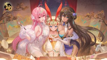 animal ears bicolored eyes blonde hair blue eyes braids breasts brown hair bunny ears chinese clothes chinese dress choker cleavage criin dark skin dress flat chest fujita kana headdress logo loli long hair mahjong soul mikami chiori necklace pantyhose pink eyes pink hair sara (majsoul) see through watermark wristwear