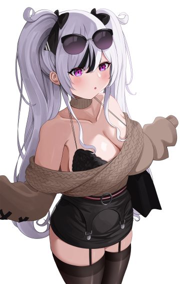 yami (darknight449) azur lane elbe (azur lane) bra lingerie megane stockings sweater thighhighs