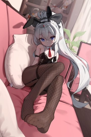domado animal ears bunny ears bunny girl feet fishnets loli no bra pantyhose pointy ears stockings thighhighs