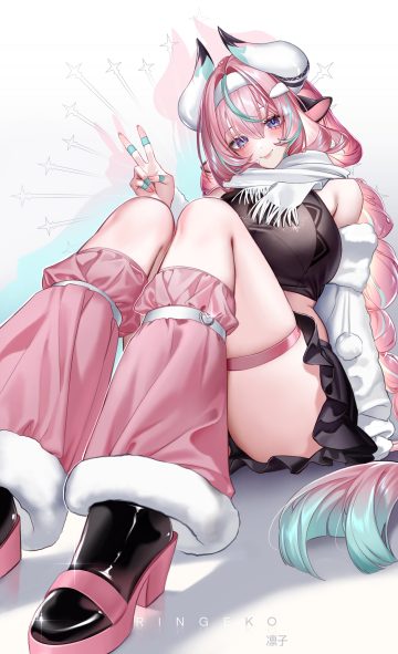 ringeko-chan genshin impact varesa animal ears bandaid garter heels horns pantsu skirt lift
