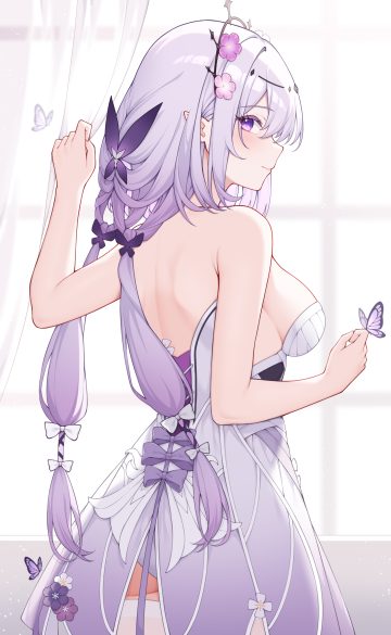 poinia honkai: star rail castorice ass dress no bra pantsu pointy ears thighhighs