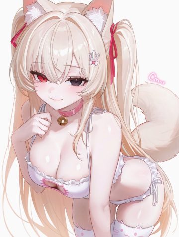 mumu muw v-lup lee jooin animal ears bra heterochromia pantsu string panties tail thighhighs jpeg artifacts