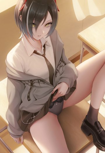 momi yuro azur lane ulrich von hutten (azur lane) horns pantsu seifuku skirt lift