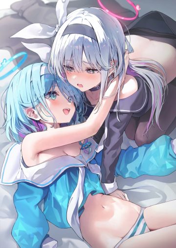 huwari (dnwls3010) blue archive arona (blue archive) plana (blue archive) halo loli no bra pantsu pantyhose seifuku shimapan yuri