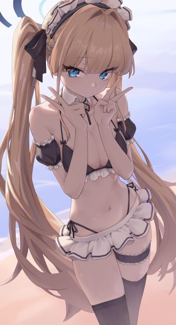 hura8848 blue archive asuma toki bikini garter halo maid swimsuits thighhighs