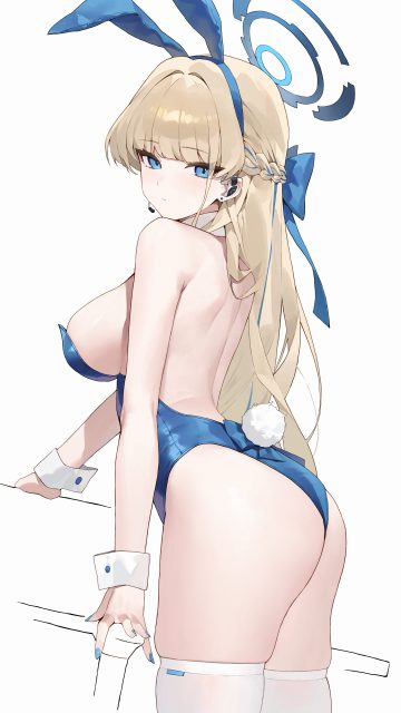 huomianbao39445 blue archive asuma toki animal ears ass bunny ears bunny girl halo no bra tail thighhighs