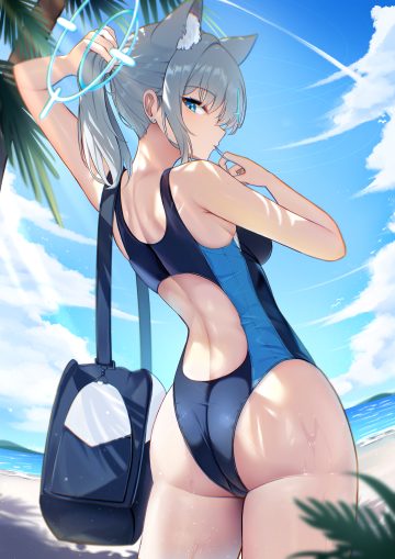 li se blue archive sunaookami shiroko animal ears ass halo nekomimi swimsuits wet