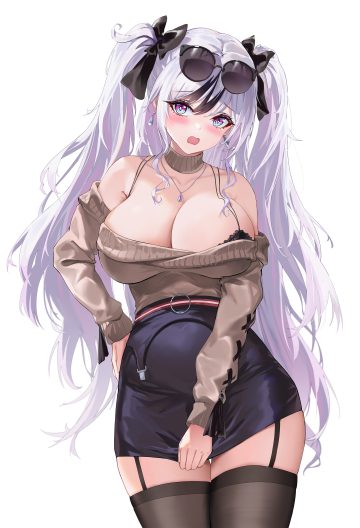 ano (madoka23) azur lane elbe (azur lane) bra megane stockings sweater thighhighs