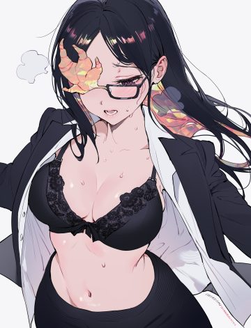 qiandaiyiyu ena (series) coral glasses (joel g) bra business suit lingerie megane open shirt wet