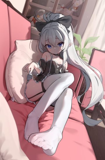 domado feet loli no bra pantsu pointy ears skirt lift stockings thighhighs
