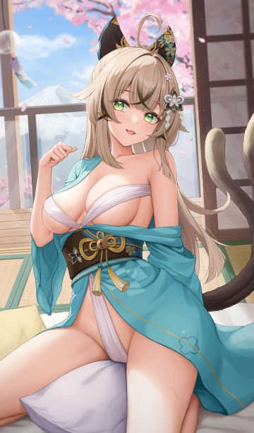 mu xue genshin impact kirara (genshin impact) animal ears cameltoe japanese clothes nekomimi no bra nopan tail