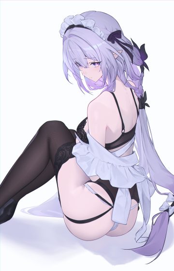 bakemonsou honkai: star rail castorice ass bra garter belt lingerie maid pantsu pointy ears stockings thighhighs thong