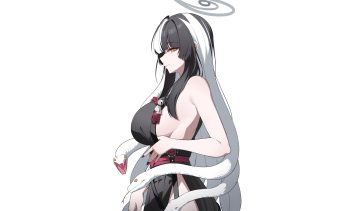 animal bell blue archive breasts dress habu azami halo japanese clothes long hair no bra nopan reia 76 sideboob snake third-party edit white yellow eyes