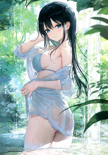 fuumi natsuizaka nao ass bikini top bottomless dress shirt open shirt see through swimsuits wet wet clothes