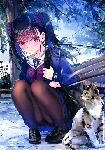 kobayashi chisato neko pantsu pantyhose seifuku skirt lift umbrella