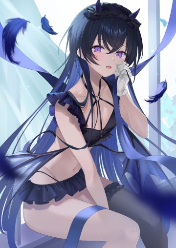 amaimomo lupinus virtual games vspo! ichinose uruha bra horns lolita fashion pantsu thighhighs wings
