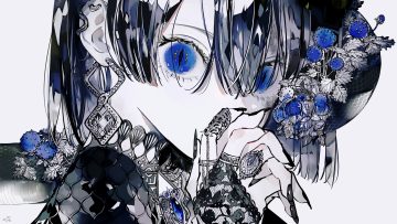 animal black hair close flowers gloves leaves original polychromatic short hair signed sketch snake syokuuuuuuuuumura white