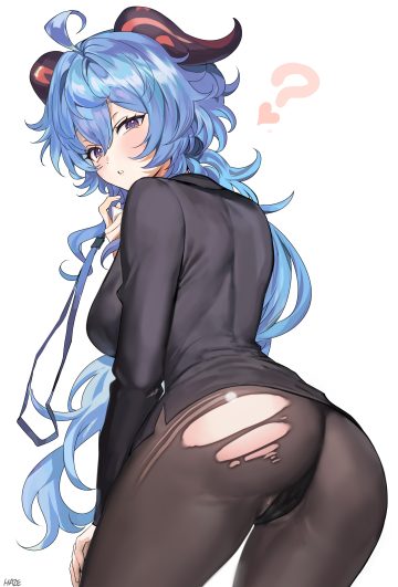 haze (ohw8g) genshin impact ganyu ass cameltoe horns pantsu pantyhose thong torn clothes