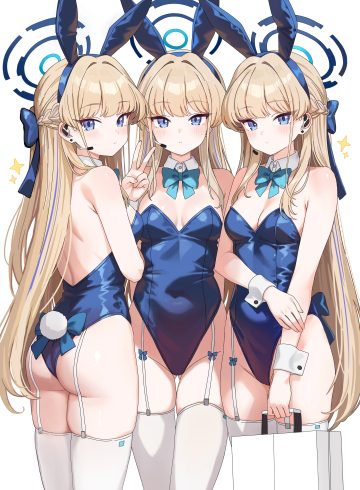 aowow blue archive asuma toki animal ears ass bunny ears bunny girl halo no bra stockings tail thighhighs