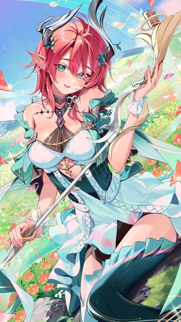 kainown wuthering waves ciaccona dress horns no bra pointy ears see through tattoo thighhighs