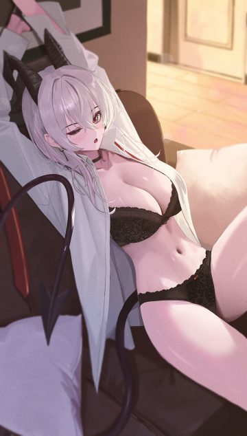 fieryonion wuthering waves zani bra dress shirt horns lingerie open shirt pantsu see through tail