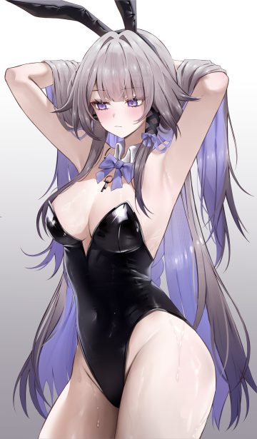 vitaminechan honkai: star rail herta animal ears bunny ears bunny girl no bra wet