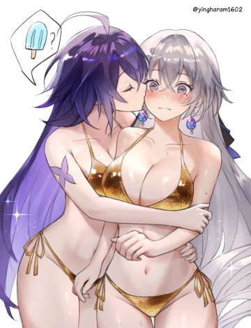 ying haram honkai: star rail bronya rand seele (honkai: star rail) bikini swimsuits wet yuri