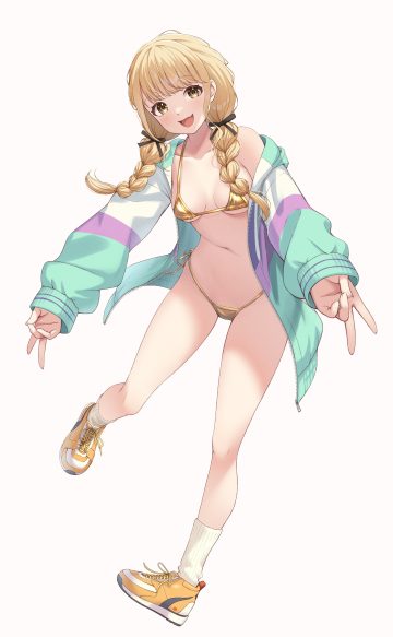 tsunenorip gakuen idolm@ster the idolm@ster fujita kotone bikini open shirt swimsuits