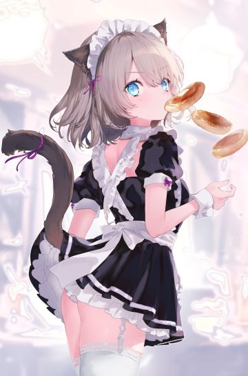 nekojita (ika neko46) animal ears maid nekomimi pantsu skirt lift stockings tail thighhighs