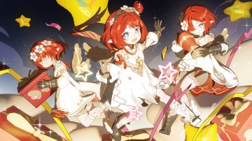 blindfold bloomers blue eyes boots braids dress gloves headband honkai (series) honkai: star rail loli pointed ears red hair ribbons short hair skirt lift trianne (honkai: star rail) tribbie (honkai: star rail) trinnon (honkai: star rail) upskirt wings yuyiosang