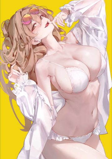 gjz1227 azur lane lion (azur lane) bikini megane open shirt see through swimsuits wet