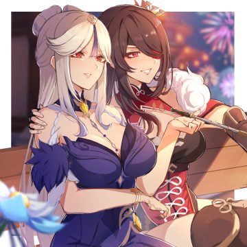 pnatsu genshin impact beidou ningguang asian clothes eyepatch no bra smoking thighhighs