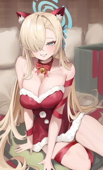 sakoronia blue archive ichinose asuna animal ears christmas dress halo nekomimi no bra