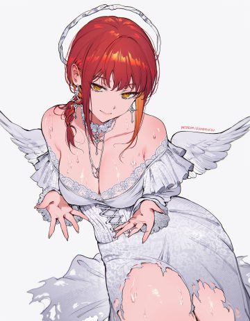 qiandaiyiyu chainsaw man makima (chainsaw man) angel corset dress no bra torn clothes wet wings