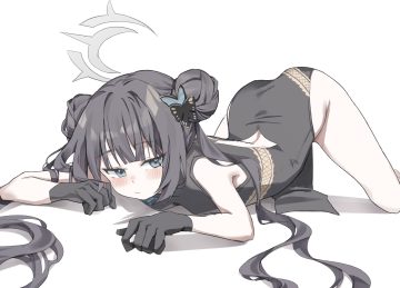ass black hair blue archive blush chinese clothes chinese dress dress gloves gray eyes halo long hair nopan polychromatic ryuuge kisaki scarlet (wv0102) sketch twintails white